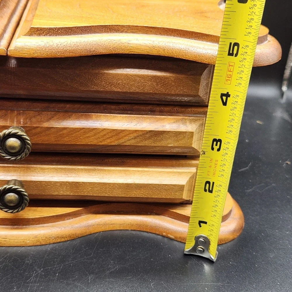Vintage Wooden Jewelry Box Organizer Red Velvet Lined Drawers Storage